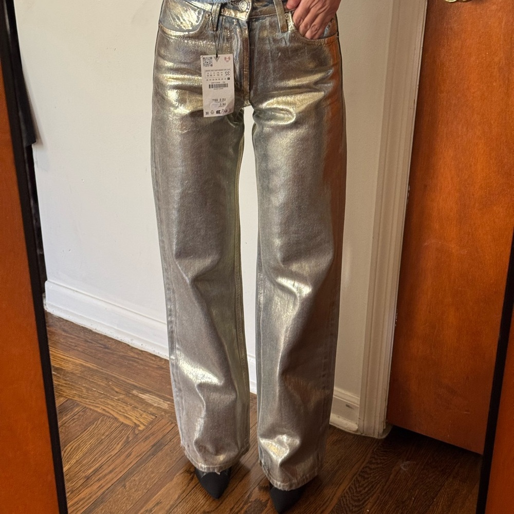 Zara Silver Flare Wide Leg Jeans